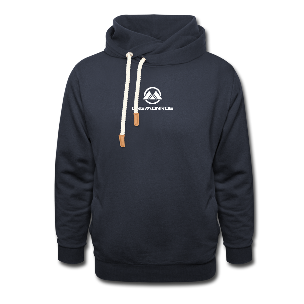 Shawl Collar Hoodie - White Logo - navy