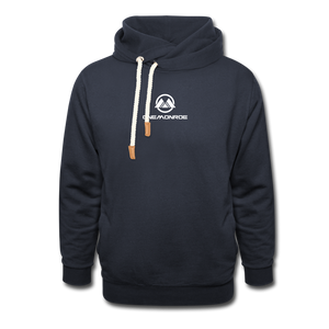 Shawl Collar Hoodie - White Logo - navy