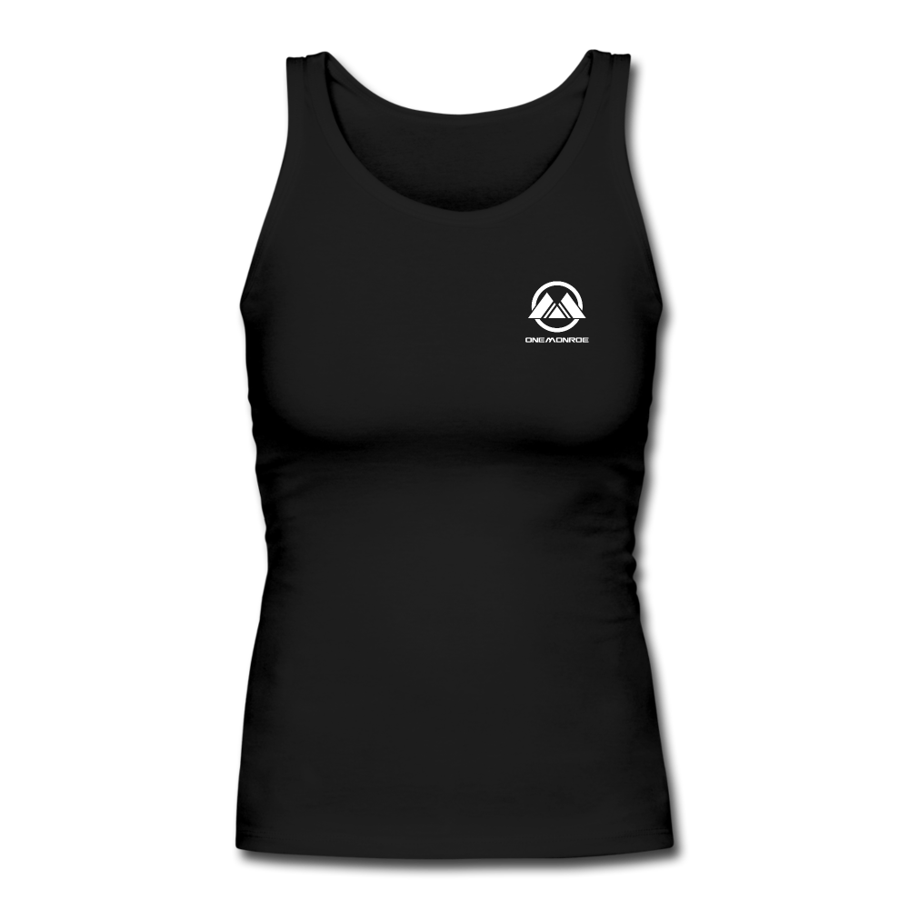 Women's Longer Length Fitted Tank - White One Monroe Logo - black