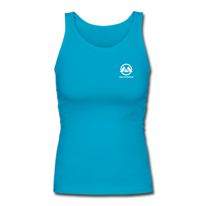 Women's Longer Length Fitted Tank - White One Monroe Logo - turquoise