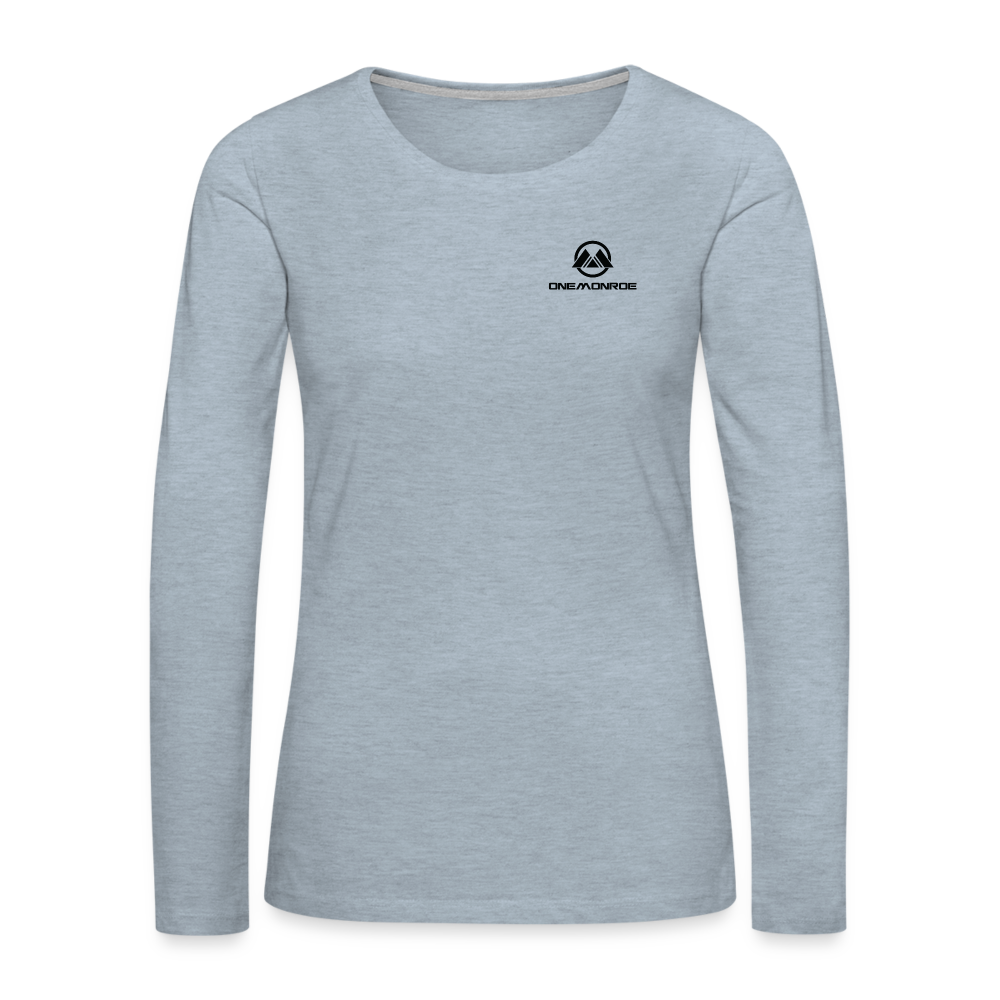 Monroe Women's Premium Long Sleeve T-Shirt (Black Logo) - heather ice blue